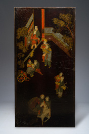 A Chinese polychrome painted lacquer panel mounted as a table, Qing and 20th C.