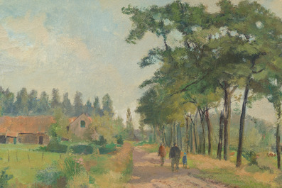 Corneel Lodewijk Pieter Van Gorp (1932-2008): Paysage avec promeneurs sur un chemin de campagne, huile sur toile, dat&eacute; (19)65