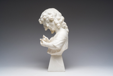 Eugenio Battiglio (19de/20ste eeuw): Meisje met een vlinder in de hand, albast, Firenze