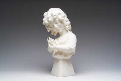 Eugenio Battiglio (19de/20ste eeuw): Meisje met een vlinder in de hand, albast, Firenze