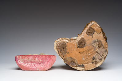 A Burmese white marble Buddha and a polychromed wood Buddha, 20th C.
