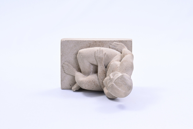 Willem Lorein (20&egrave;me si&egrave;cle): 'Repos' (nu assis), pierre, (1971)