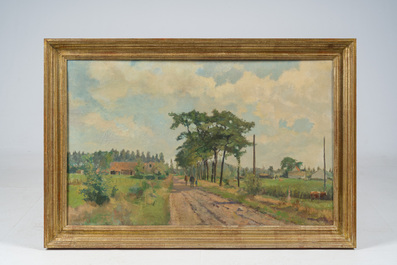 Corneel Lodewijk Pieter Van Gorp (1932-2008): Paysage avec promeneurs sur un chemin de campagne, huile sur toile, dat&eacute; (19)65