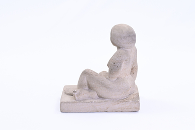 Willem Lorein (20&egrave;me si&egrave;cle): 'Repos' (nu assis), pierre, (1971)