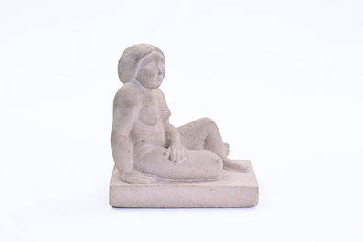 Willem Lorein (20&egrave;me si&egrave;cle): 'Repos' (nu assis), pierre, (1971)