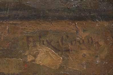 F&eacute;lix Gogo (1872-1953): Nature morte avec fruits et vaisselle, huile sur toile