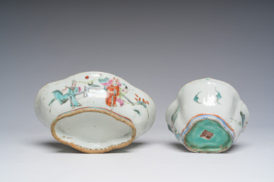 Twee Chinese famille rose vazen, een dekselkom en twee kommen, 19de/20ste eeuw