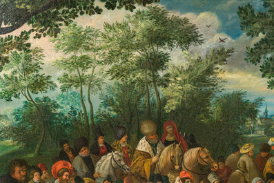 &Eacute;cole flamande, environnement de Frans II Francken (1581-1642): La pr&eacute;dication de Jean-Baptiste, huile sur toile, premier quart du 17&egrave;me si&egrave;cle