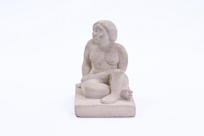 Willem Lorein (20&egrave;me si&egrave;cle): 'Repos' (nu assis), pierre, (1971)