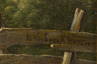 Eug&egrave;ne Verboeckhoven (1798-1881, in de stijl van): Koeien en schapen in de wei, olie op paneel, 19de eeuw