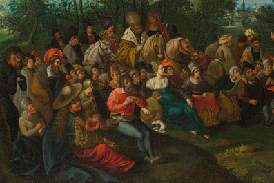 &Eacute;cole flamande, environnement de Frans II Francken (1581-1642): La pr&eacute;dication de Jean-Baptiste, huile sur toile, premier quart du 17&egrave;me si&egrave;cle