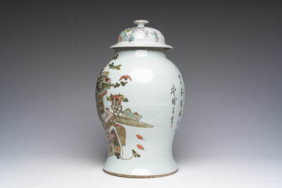 Vase couvert en porcelaine de Chine qianjiang cai &agrave; d&eacute;cor d'antiquit&eacute;s, 19&egrave;me/20&egrave;me si&egrave;cle