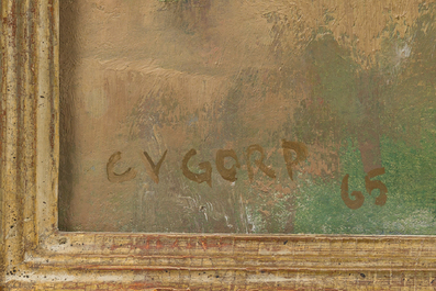 Corneel Lodewijk Pieter Van Gorp (1932-2008): Paysage avec promeneurs sur un chemin de campagne, huile sur toile, dat&eacute; (19)65