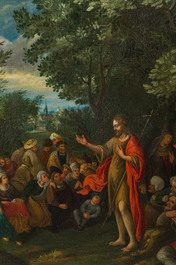&Eacute;cole flamande, environnement de Frans II Francken (1581-1642): La pr&eacute;dication de Jean-Baptiste, huile sur toile, premier quart du 17&egrave;me si&egrave;cle