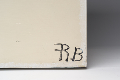 Florence Regnier-Barral (1946): 'La chaise longue', uit de reeks 'S&eacute;rie des Lieux', maquette in gemengde techniek, gedateerd 1978