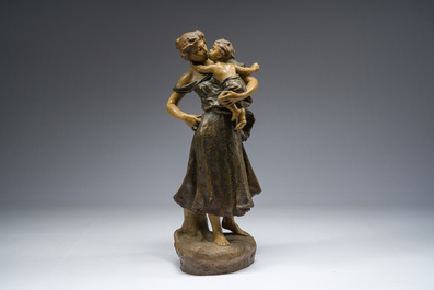 Luca Madrassi (1848-1919): M&egrave;re et enfant, terre cuite &agrave; d&eacute;cor polychrome