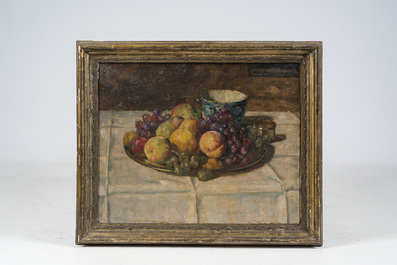 F&eacute;lix Gogo (1872-1953): Nature morte avec fruits et vaisselle, huile sur toile