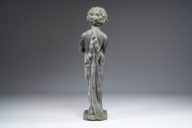 Statue de jardin en plomb patin&eacute; repr&eacute;sentant un jeune musicien, 20&egrave;me si&egrave;cle