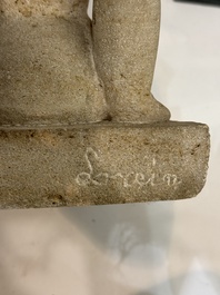 Willem Lorein (20&egrave;me si&egrave;cle): 'Repos' (nu assis), pierre, (1971)