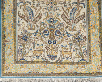 A Persian Qom (Qum/Ghom) rug with floral design, silk on cotton, 20th C.