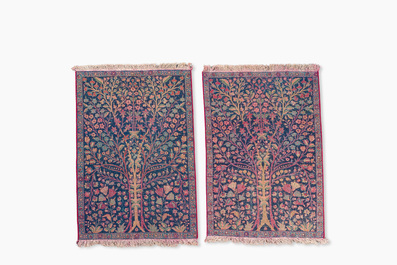 A pair of Persian Kerman (Kirman) rugs with floral design, wool on cotton, 20th C.