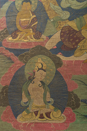 Importante thangka figurant Manjusri, Tibet, 19&egrave;me si&egrave;cle
