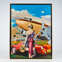 Victor Turban (1936): 'L'&eacute;l&eacute;gante au chapeau', olie op doek