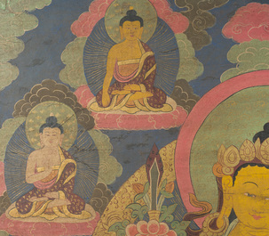 Importante thangka figurant Manjusri, Tibet, 19&egrave;me si&egrave;cle