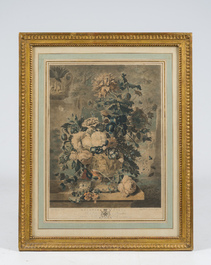 Richard Earlom (1743-1822) d'apr&egrave;s Jan van Huysum (1682-1749): Paire de natures mortes aux fleurs, mani&egrave;re noire en couleurs, dat&eacute; 1778