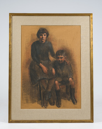 Corneel Lodewijk Pieter Van Gorp (1932-2008): Portrait d'un fr&egrave;re et d'une soeur, techniques mixtes sur papier, dat&eacute; (19)56
