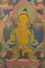 Importante thangka figurant Manjusri, Tibet, 19&egrave;me si&egrave;cle