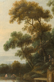 Cornelis Gerritsz. Decker (1615-1678, attribu&eacute; &agrave;): Paysage fluvial anim&eacute; avec une ferme sur la rive, huile sur toile, 17&egrave;me si&egrave;cle