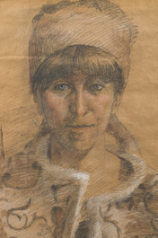 Ecole belge: Portrait de femme, techniques mixtes sur papier, premi&egrave;re moiti&eacute; du 20&egrave;me si&egrave;cle