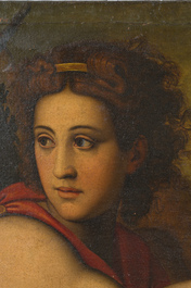 &Eacute;cole italienne, suiveur de Sebastiano del Piombo (1485-1547): Jean-Baptiste dans le d&eacute;sert, huile sur toile, 18&egrave;me si&egrave;cle