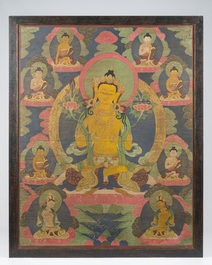 Importante thangka figurant Manjusri, Tibet, 19&egrave;me si&egrave;cle