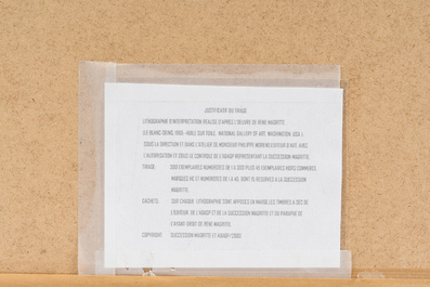 Ren&eacute; Magritte (1898-1967, naar): 'Le blanc-seing', kleurenlithografie, ed. 167/300, gedateerd 2003