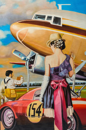 Victor Turban (1936): 'L'&eacute;l&eacute;gante au chapeau', olie op doek