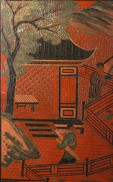 Paravent &agrave; 4 panneaux en laque polychrome, Chine, 19&egrave;me/20&egrave;me si&egrave;cle