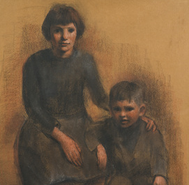 Corneel Lodewijk Pieter Van Gorp (1932-2008): Portrait d'un fr&egrave;re et d'une soeur, techniques mixtes sur papier, dat&eacute; (19)56