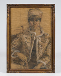 Ecole belge: Portrait de femme, techniques mixtes sur papier, premi&egrave;re moiti&eacute; du 20&egrave;me si&egrave;cle