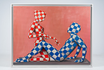 Ian Gage (1946): Love in blue, red and white, oil on canvas