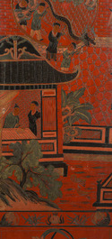 Paravent &agrave; 4 panneaux en laque polychrome, Chine, 19&egrave;me/20&egrave;me si&egrave;cle