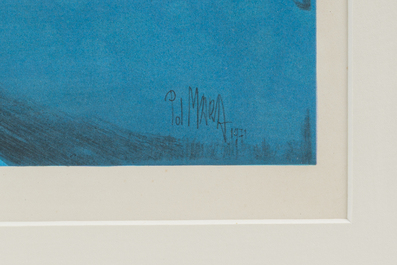 Pol Mara (1920-1998): Balanceren op het evenwicht, kleurenlithografie, ed. 243/325, gedateerd (1971)