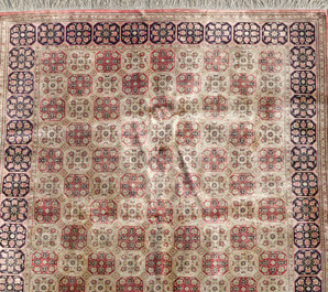 A Persian Qom (Qum/Ghom) silk rug with floral design, 20th C.