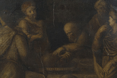 &Eacute;cole des Pays-Bas: Sc&egrave;ne de banquet n&eacute;oclassique, huile sur toile, 18&egrave;me si&egrave;cle