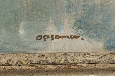 Isidore Opsomer (1878-1967): Vue d'un canal avec une rang&eacute;e de maisons, huile sur toile