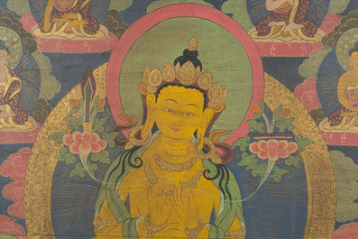 Importante thangka figurant Manjusri, Tibet, 19&egrave;me si&egrave;cle