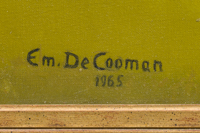 Emiel De Cooman (1922) : Paysage avec fermes, huile sur toile, dat&eacute; 1965
