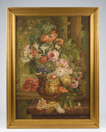 Tapisserie murale &agrave; d&eacute;cor de nature morte de fleurs &agrave; la mani&egrave;re de J.-B. Bosschaert, Koninklijke Manufactuur De Wit, Flandres, Malines, 20&egrave;me si&egrave;cle