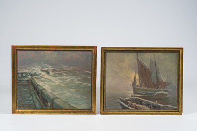 Albert Isidore Devos (1868-1950): Trois marines, huile sur board